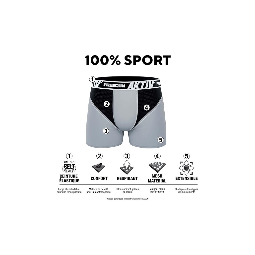 Freegun Pack 2 Boxers Homme Sport AKTIV Noir Vert