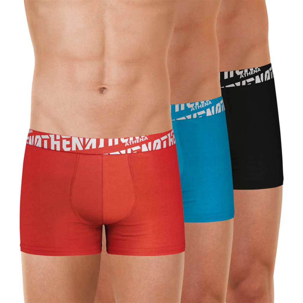 ATHENA - Lot de 3 boxers Homme easy sport Coton Noir Rouge Bleu